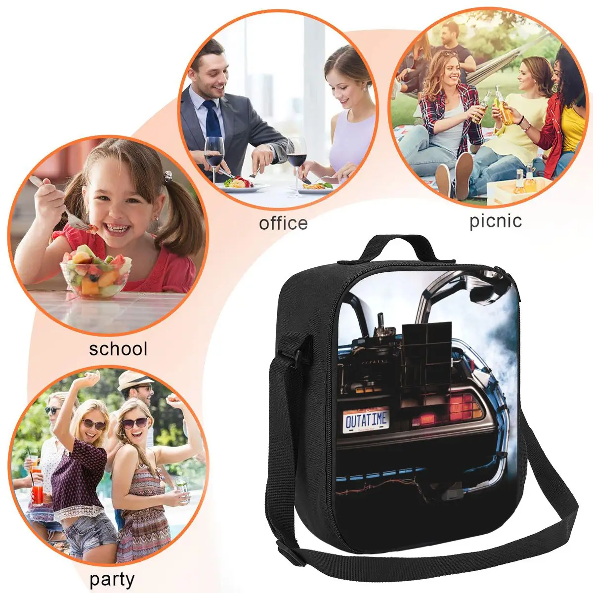 حقائب غداء معزولة مخصصة للعودة إلى المستقبل للنساء لفيلم كوميدي الخيال العلمي المحمول مبرد حراري للطعام صندوق بينتو للأطفال في المدرسة #5