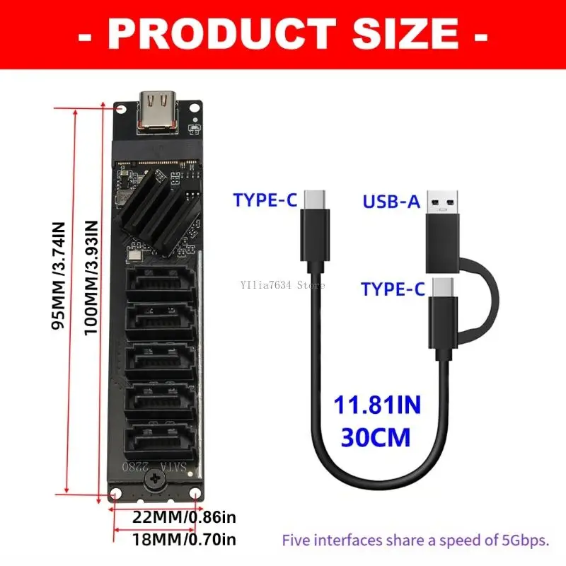 Plugs Play 5 Port SATA3.0 Expansion Card Wide  Compatibility For Systems