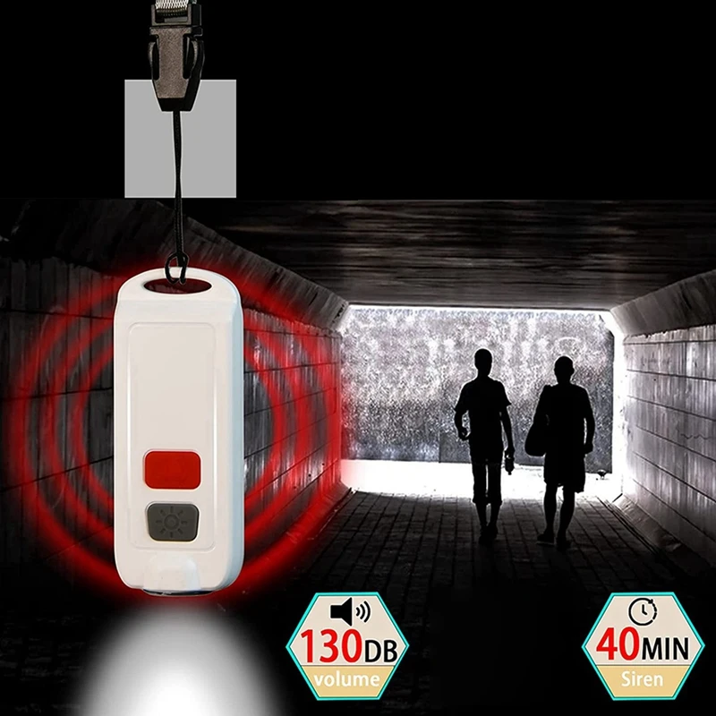 4X Alarm pribadi, Alarm keselamatan untuk wanita dengan lampu LED SOS, sirene 130DB, gantungan kunci tahan air perangkat suara untuk anak-anak orang tua