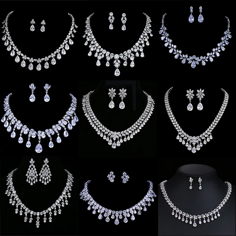 

SUGO Fashion Luxury Shiny Dubai Bride High Quality Water Drop Tassel Zirconia Jewelry Sets for Elegant Women Wedding Accessories