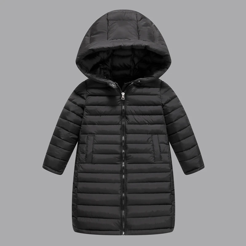 Kids Cotton Down Jackets Cold Winter Boys Girls Hooded Long Coat For 4-10Yrs Teen Children Long Outerwear Kid Thickened Snowsuit