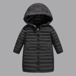 Kids Cotton Down Jackets Cold Winter Boys Girls Hooded Long Coat For 4-10Yrs Teen Children Long Outerwear Kid Thickened Snowsuit