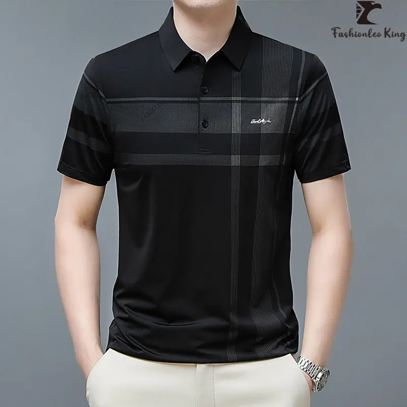 

High Quality Men's Striped Polo Shirt Brand Formal Short Sleeve Collar T-Shirt Polos Tee