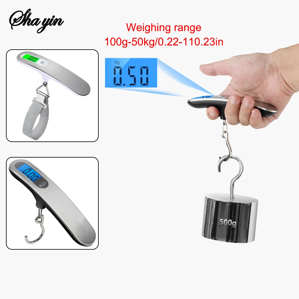 휴대용 저울 디지털 LCD 디스플레이 110lb/50kg 전자 수하물 교수형 가방 여행 무게 수하물 낚시 저울 후크