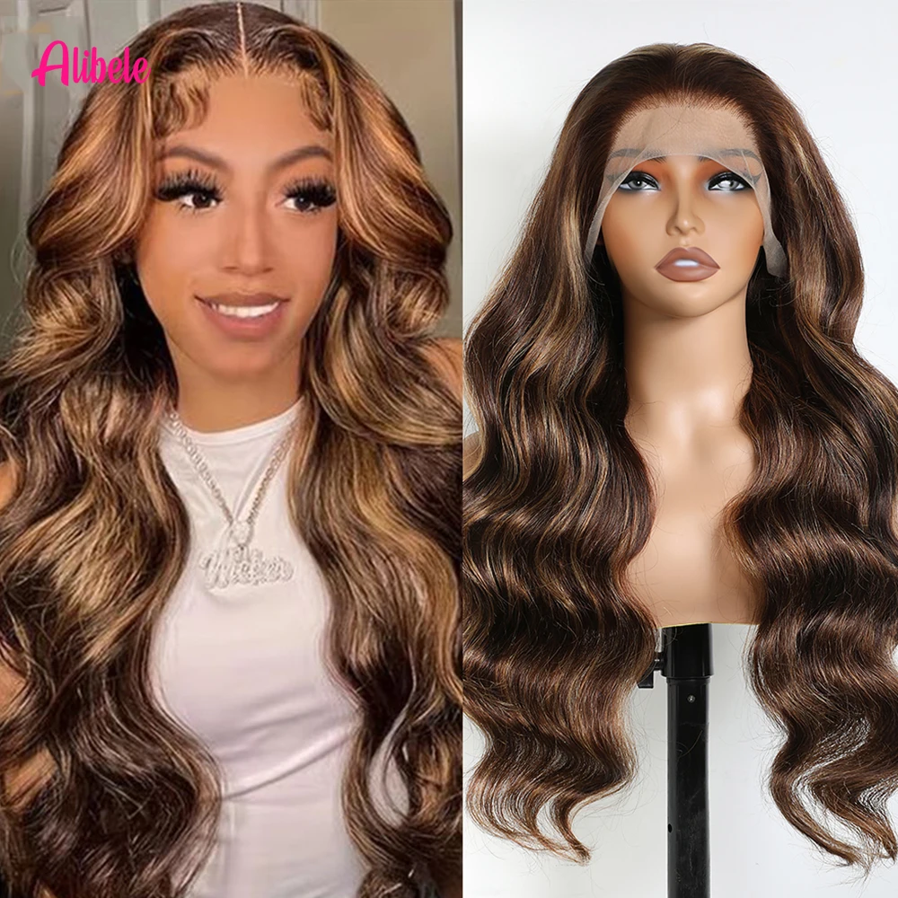 

Alibele Body Wave 13x4 Wholesale Ombre P4/27 Piano Colored For Women Pre Bleached Hd Lace Frontal Wigs Highlight Human Hair Wigs