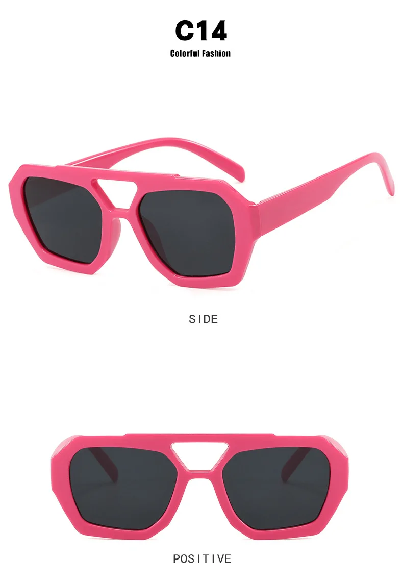 JNPCXI Vintage quadratische Sonnenbrille für Damen und Herren, dicker Rahmen, Doppelbrücken-Brille, weibliche modische Polygon-Sonnenbrille – Detail 14