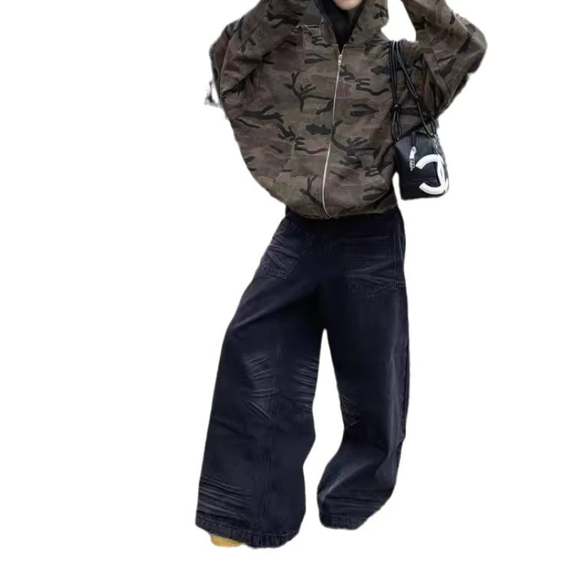 Vintage Camouflage Hooded Sweatshirt Jacket Women's Fall and Winter Loose Long-sleeved Zip Top view 5