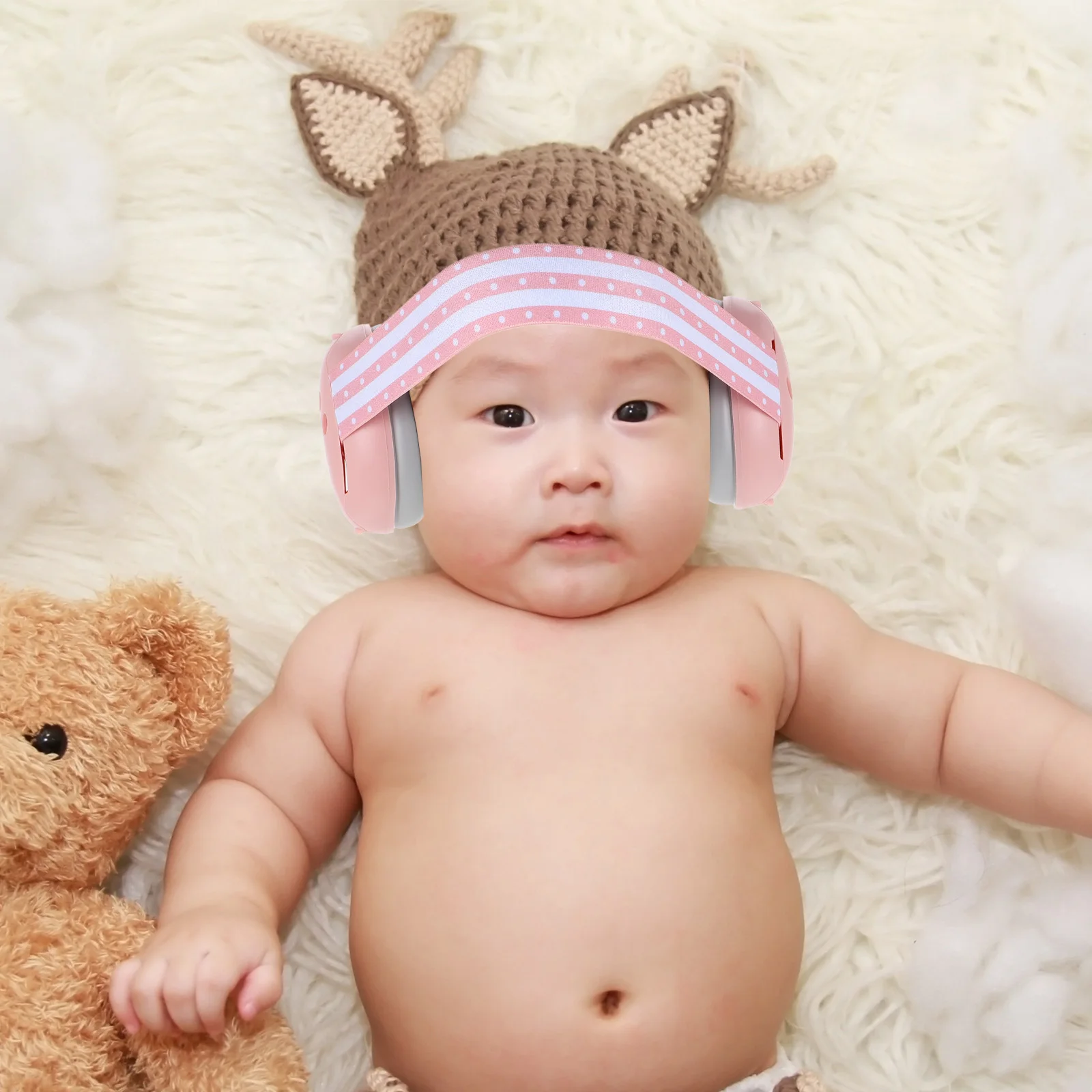 

Soundproof Ear Cups Headphones for Plane Noise Reduction Headband Earmuffs Newborn Babies Pink Airplane Protection