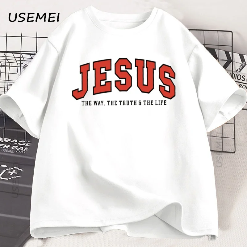 Jesus T Shirt The Way The Truth The Life Tshirt Christian Varsity Football Tees Bible Verse Faith T-shirt Men Women Clothes
