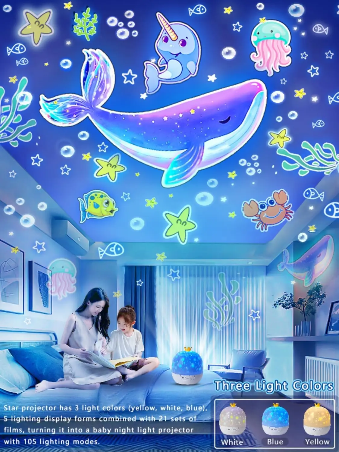 21 in 1 Kids Night Light Nebula Star Projector rotazione 3 Light Color Galaxy Projector Plug in Night Lamp regali per le donne bambino