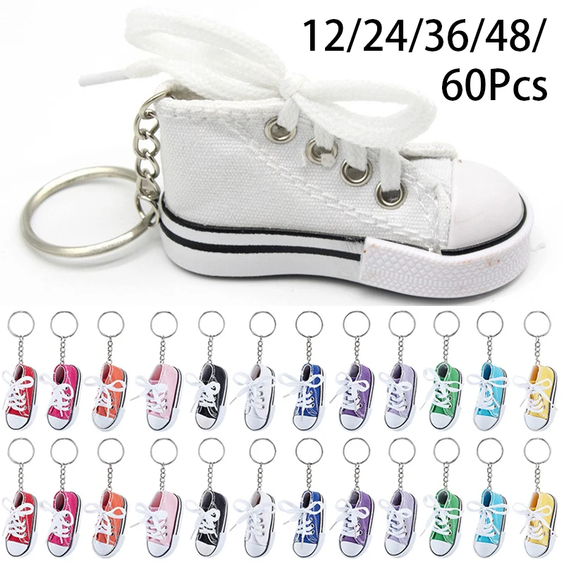 12-60Pcs Mini Canvas Shoes Keychain Cute 3D mini Doll Shoe Key Chain Fashion Small Cloth Shoe Keyring