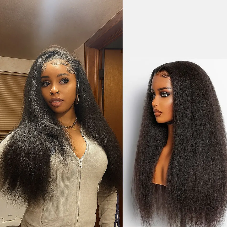 

250% Wear And Go Kinky Straight Glueless Wig 250 Density 100% Human Hair HD Yaki Straight Lace Front Wigs For Black Women