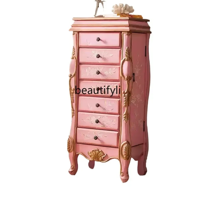 

American jewelry storage cabinet floor-to-ceiling large-capacity solid wood princess chest flip dresser small apartment