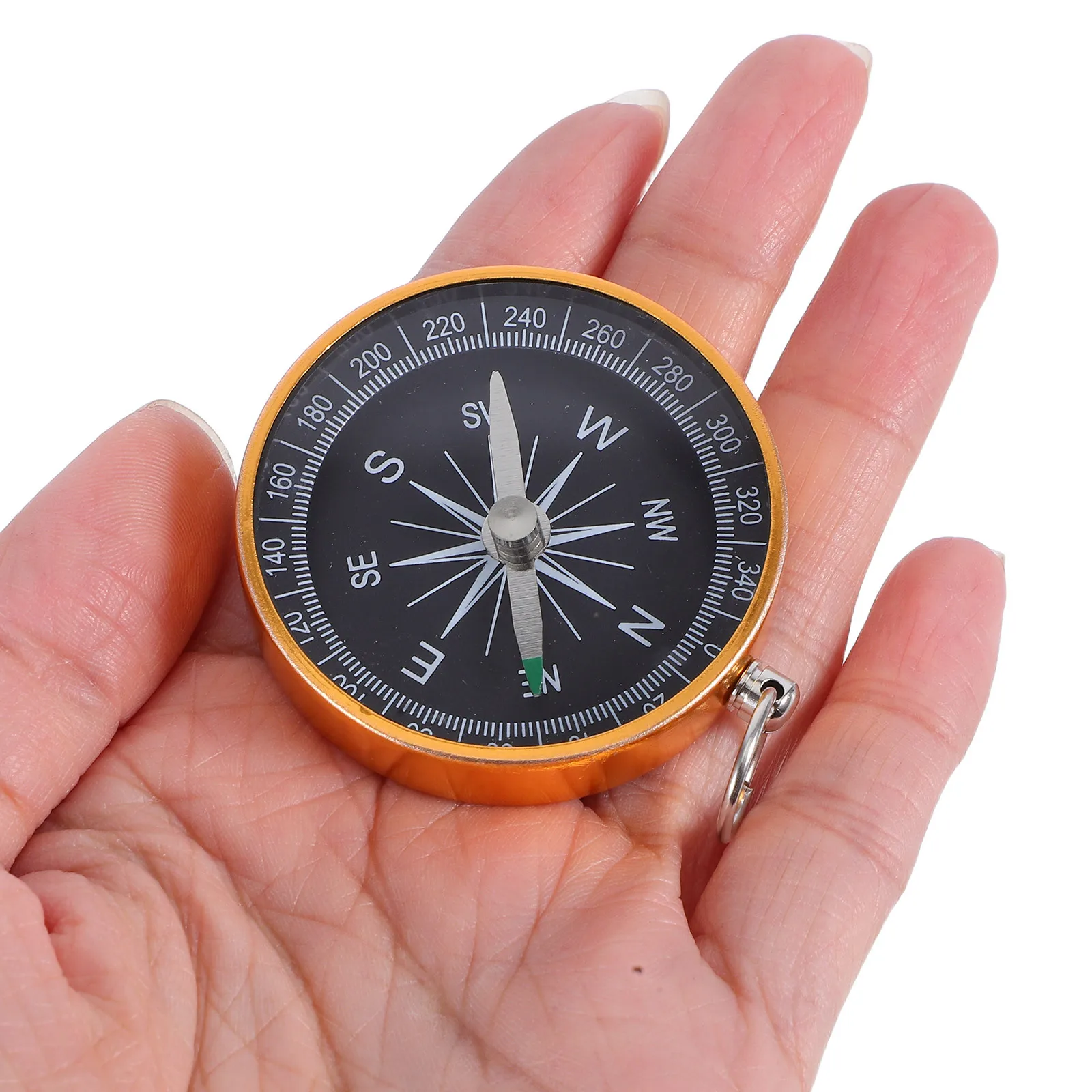 

Portable Compass Keychain Hiking Pendant Ornament Keyring on Foot Mini Travel Golden
