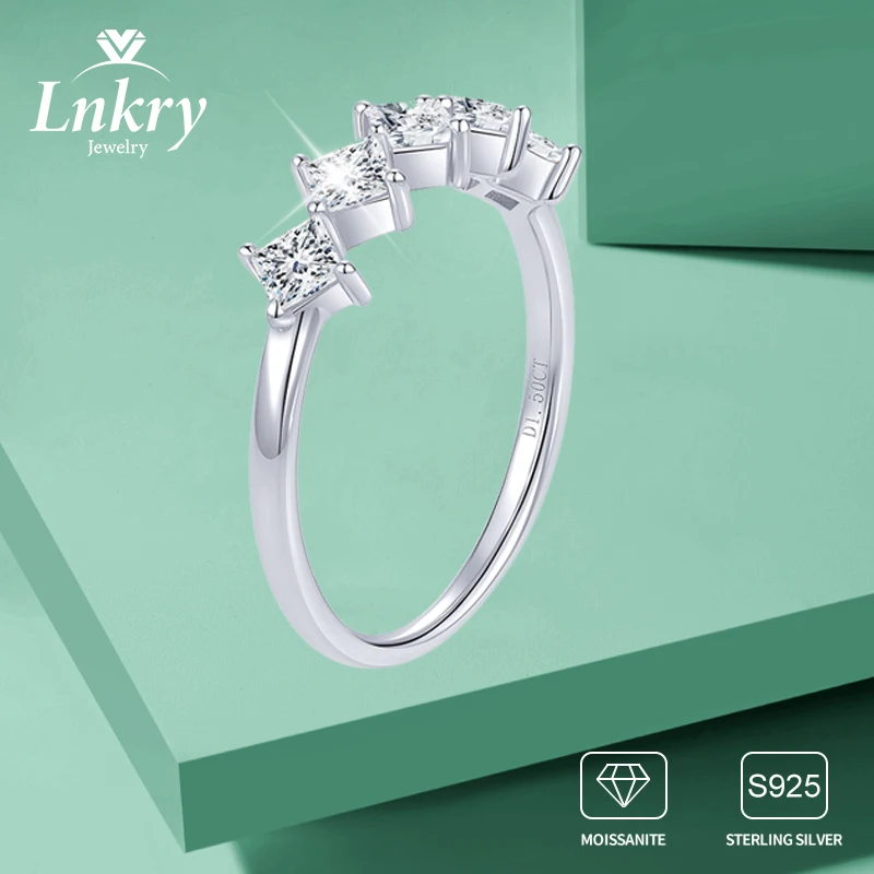 

Lnkry стерлингового серебра 925 пробы, обручальное кольцо с 5 камнями, 3x3 мм, сертифицированные кольца принцессы с муассанитом для пар, свадебные ювелирные украшения
