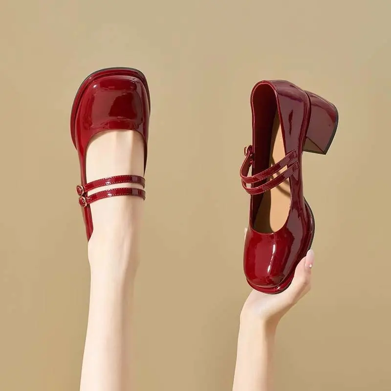 

​Vintage Fashion Square Toe Mary Jane Wedding Shoes 2025 Spring and Autumn New Design Chunky Heel Elegant Shoes for Women​