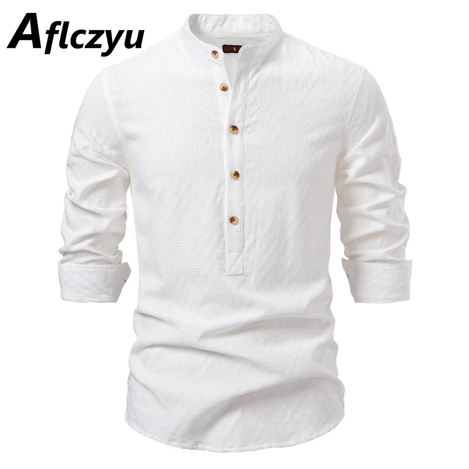

Stand Collar Shirt Men Long Sleeve Shirts Spring Autumn Solid Color Shirts Male Fashion Casual Blouse