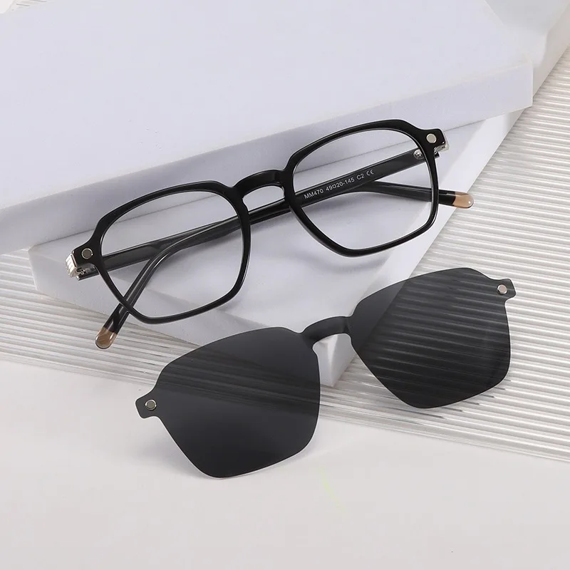 

Magnetic Clip On Sunglasses For Men UV400 Lens Sunglasses Optical Myopia Glasses Frame 2 in 1 Shade Eyewear