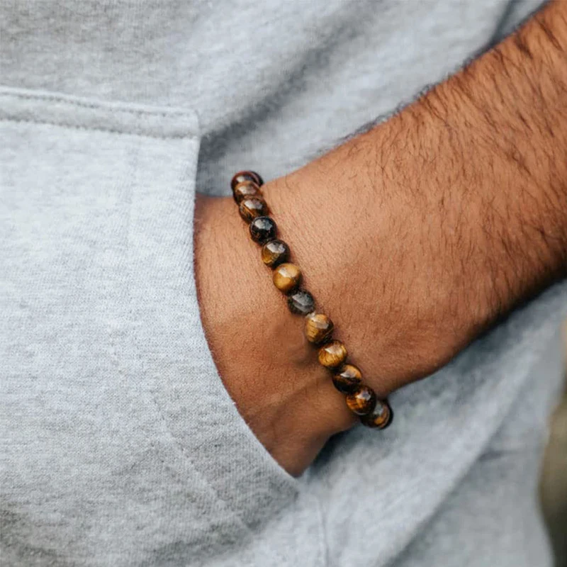 4PCS Set 8mm Men's Tiger Eye Volcanic and White Turquoise Natural Stone Beads Bracelet Jewelry Set for Birthday Gift