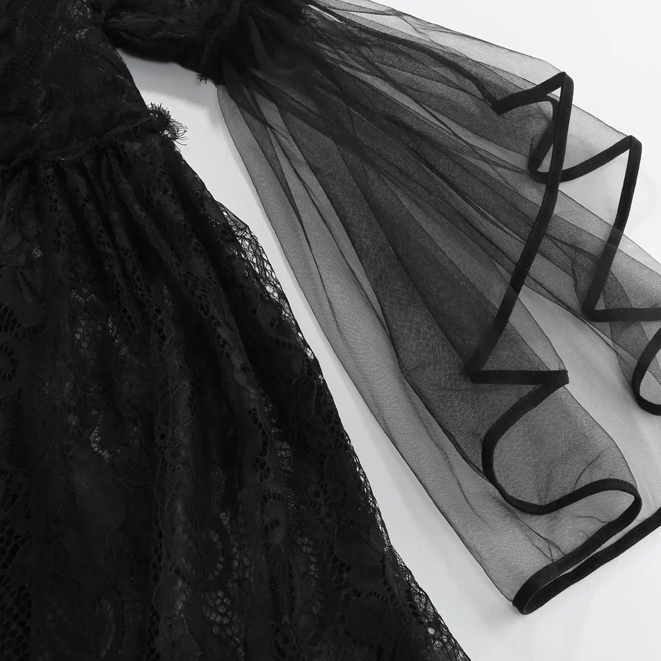 Dunkles Gothic-Cosplay-Kleid für Mädchen, Kinder-Halloween-Kostüm mit Hörnern und Flügeln, Accessoires für Party, Bühnenauftritt, Verkleidung – Detail 17