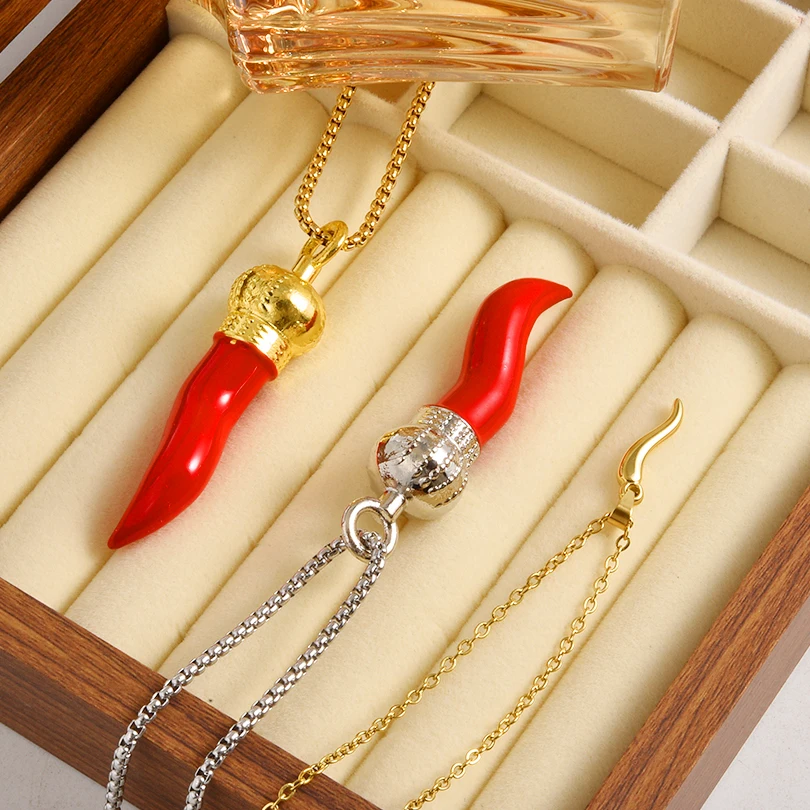 1Pc Trendy Cornicello Hot Pepper Lucky Horn Amulet Pendant Women Necklaces Hip Hop Enamel Italian Chili Gothic Collares Jewelry