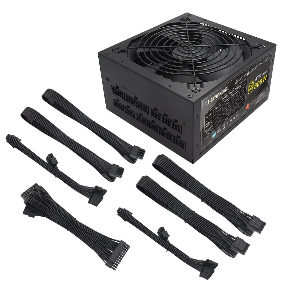 800W Vollmodulares ATX PC‑Netzteil 80 Plus Gold Gaming PSU 130mm Geräuscharmer Lüfter Dual‑CPU Aktive PFC Schutzschaltungen 110‑230V