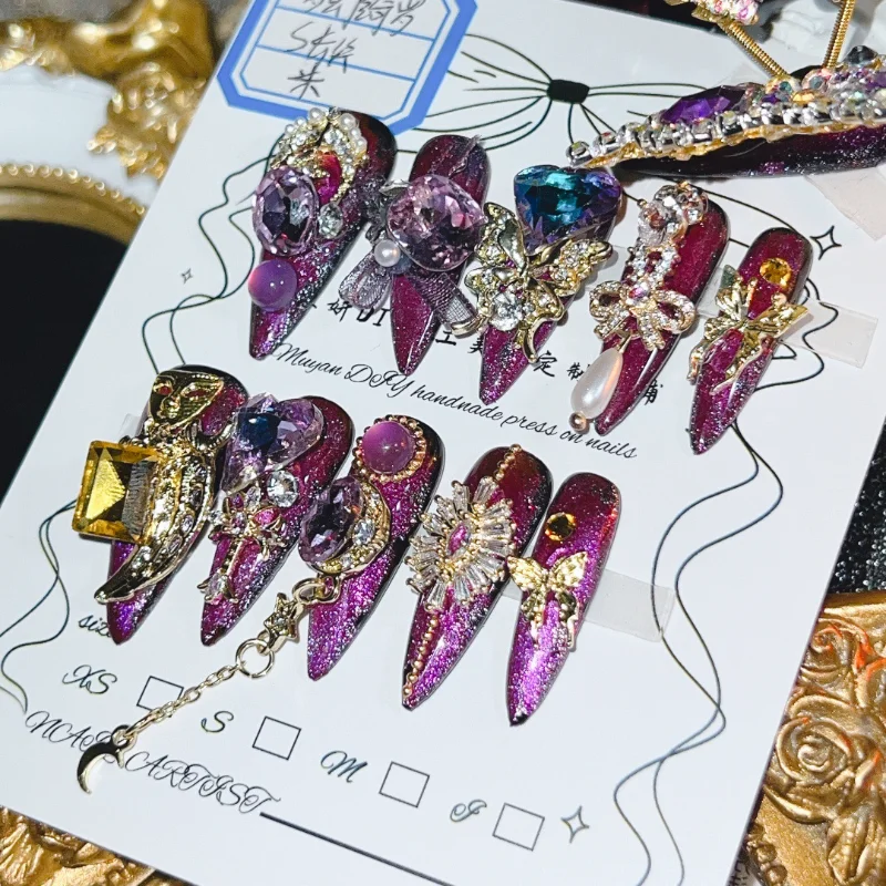 Custom Press-on Nails Kit Luxury Glitter Acrylic Fake Nails with Stones Easy to Apply No Damage Gift for Girls  Accessories
