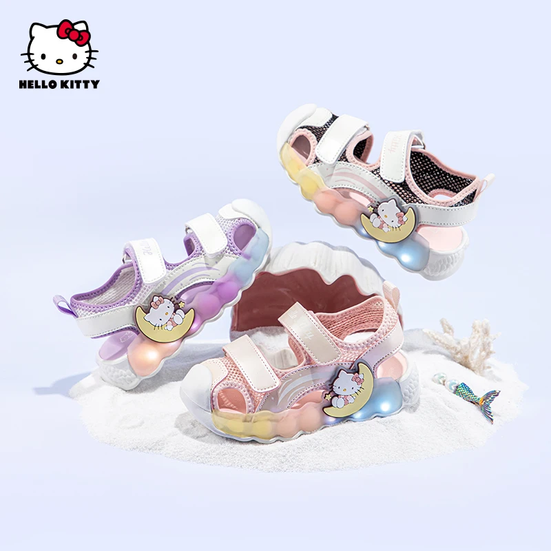 

Sanrio Kuromi Summer Baotou Sandals Girls Sports Sandals Lace Lamp Sandals Girl Cartoon Cute Soft Sole Beach Shoes Casual Shoes