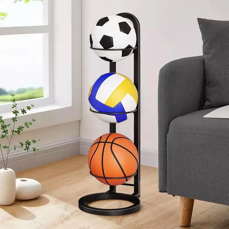 Basketball Storage Rack Vertical Display Stand Multifunctional Easy To Assemble Ball Rack For Garage Kids Room Football