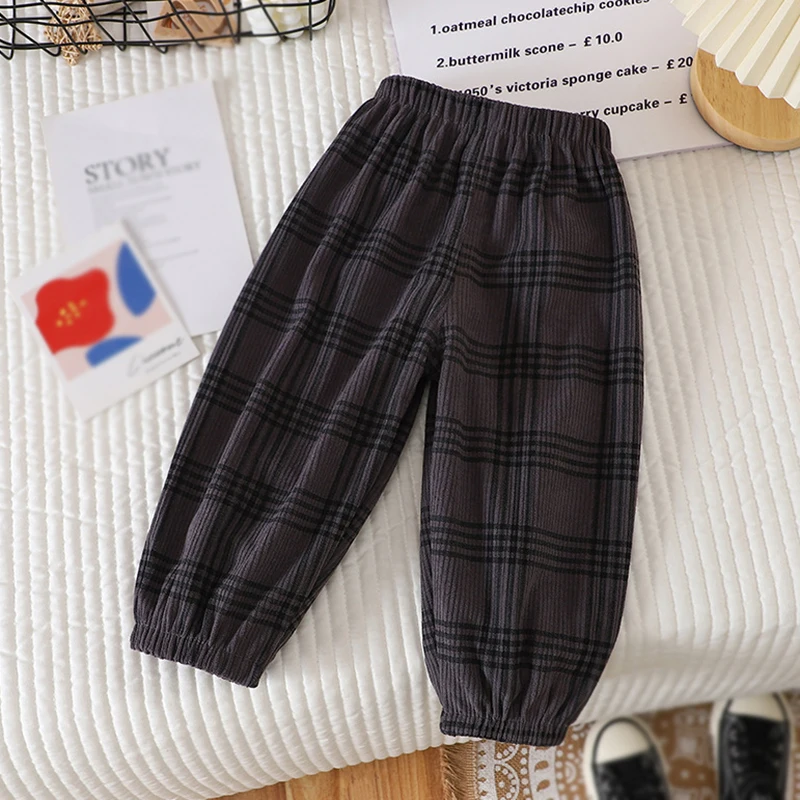 Spring Kid Loose Sweatpant Solid Striped Plaid Soft Elastic-Waisted Pants Casual Outing Fashion Sport Pants for kids 7-36M