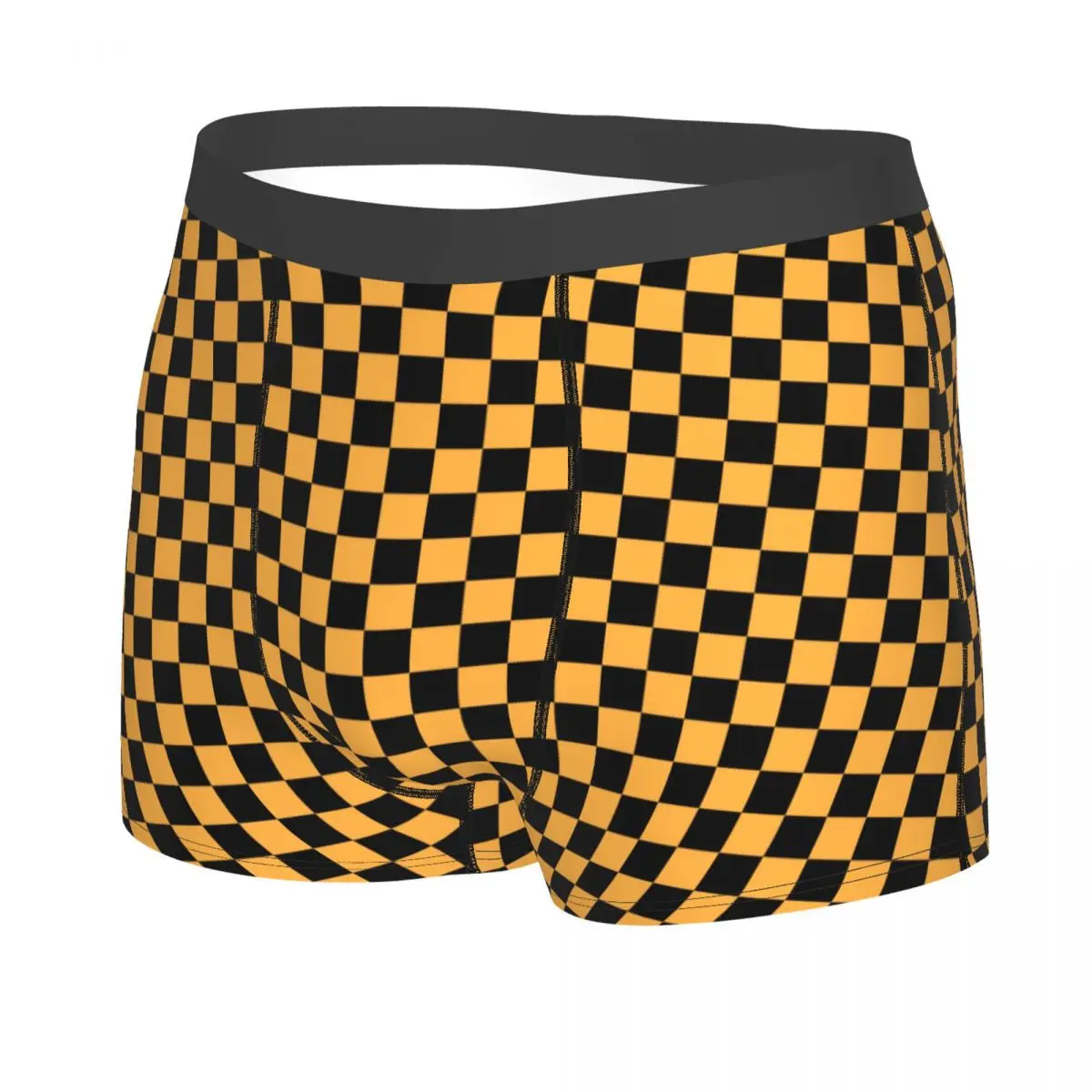 Black And Pastel Orange Checkerboard Plaid Underwear Men Sexy Print Custom Boxer Shorts Panties