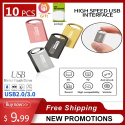 10Pcs/Lot Free Logo USB Flash Pen Drive 3.0 16GB Waterproof Pendrive 64g Memory Stick USB 2.0 Free Shipp Metal High Speed U Disk