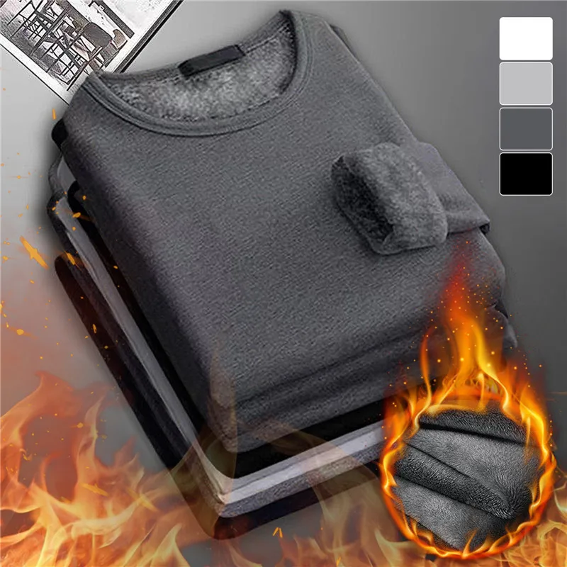 Men Thermal Underwear Tops Winter Long Sleeve Bottoming Shirt Thick Fleece Pullover Warm Clothes Oversize O-Neck Base Tee XL-5XL