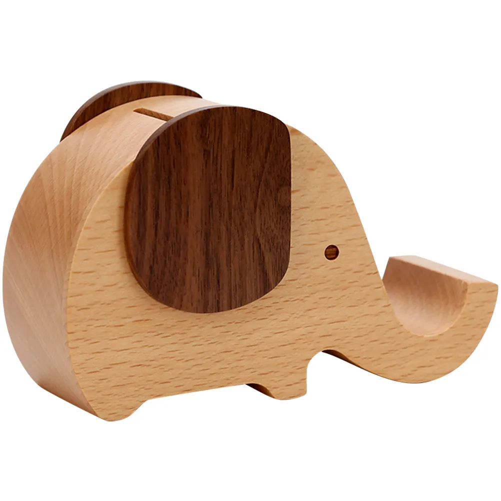 Wooden Desk Organizer Elephant Design Pen Holder Phone Stand Desktop Storage Box for Pens Scissors Notepads Erasers Name Cards