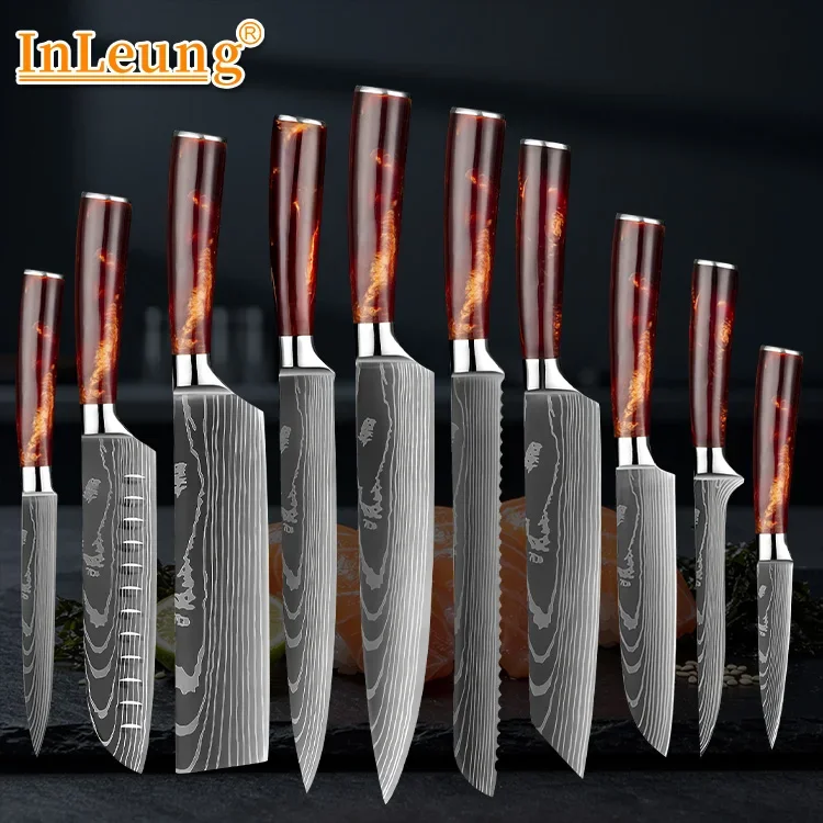 Japanese Kitchen Chef Slicing Knife Laser Damascus Pattern Ultra-Sharp Santoku Knife Meat Cleaver Fruit Peeler Fish Fillet Knife