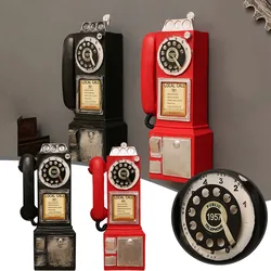 Vintage Telephone Model Wall-Mounted Resin Booth Telephone Figurine Rotary Old-fashioned Telephone Ornament Photography Props