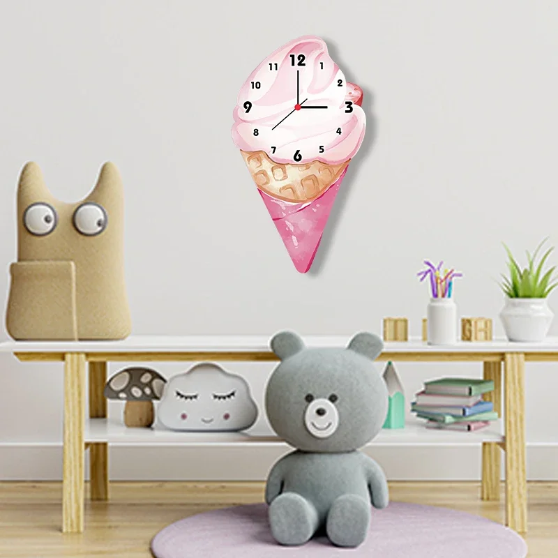 Ice Cream Cartoon Creative Clock Wall Hanging Living Room Kindergarten Cold Drink Shop Beverage Shop Decorative Wall Clock