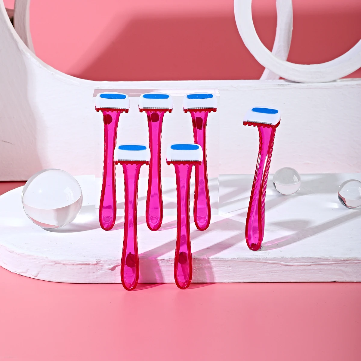 6 Pieces Disposable Women Razor for Bikini Rose Color Plastic Handle with Comb Manual Leg Body Hair Shaver