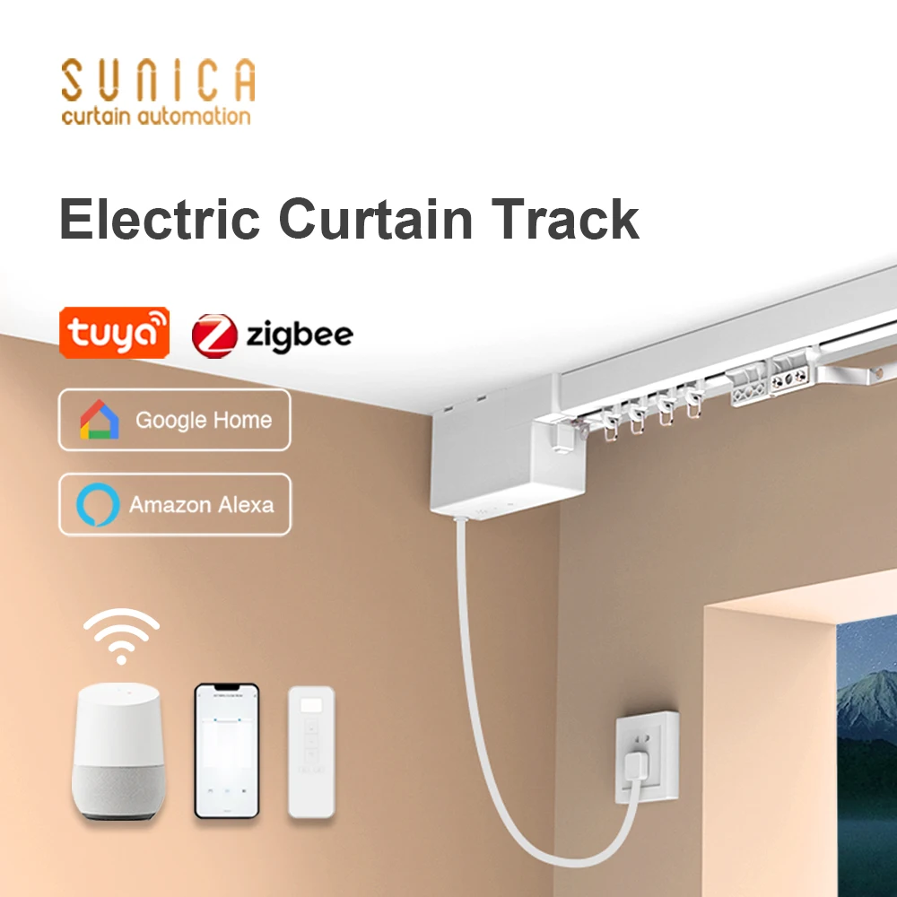 SUNICA Tuya Mini Zigbee Electric Automatic Smart Curtain Motor Motorized Curtain Track for smart home products