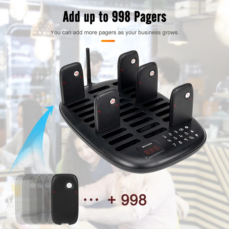 RETEKESS TD175P Drahtloses Restaurant-Rufsystem 30-Kanal Einstellbarer Tastaturmodus Food Truck Café Bar Pager mit Vibrator – Detail 9