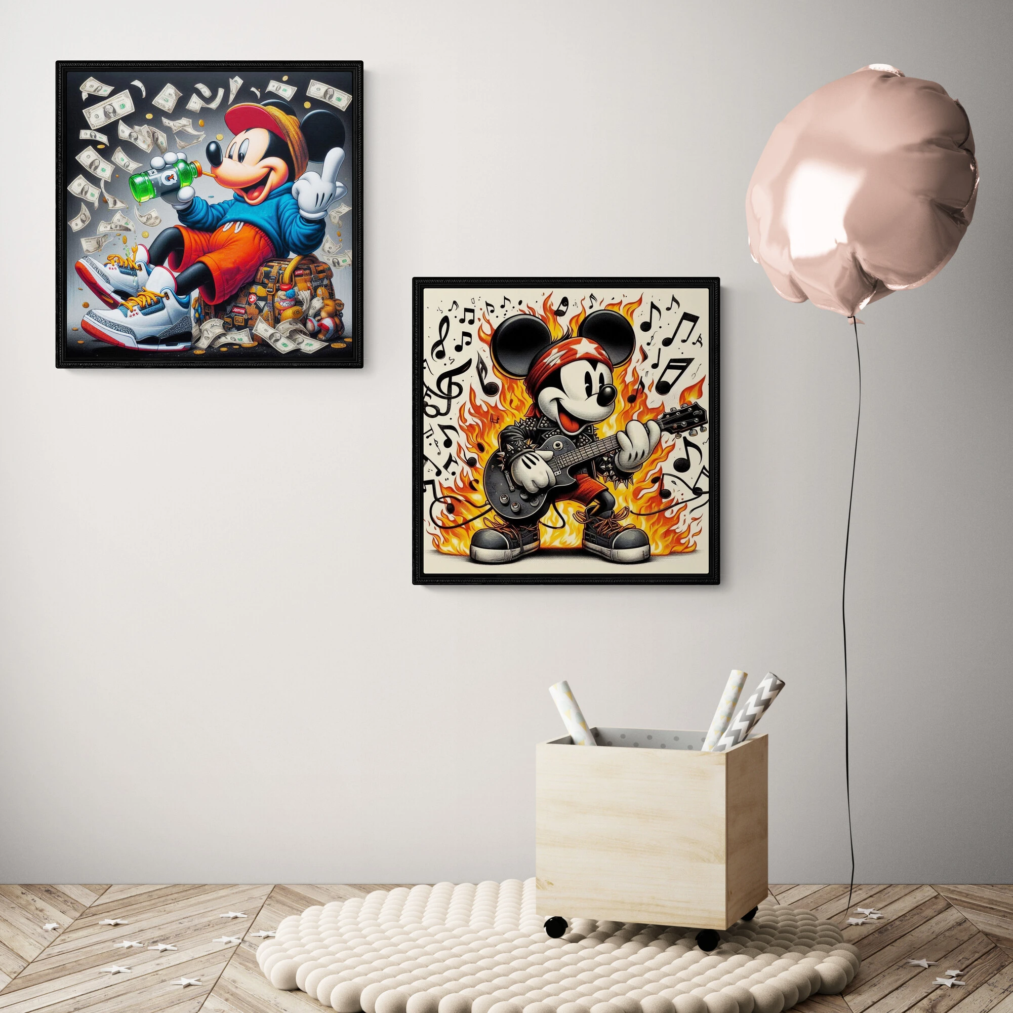 Disney Modern Classic Mickey Mouse Play Music And Drink Soda Canvas Poster  Wall Art Print Bedroom Livingroom Decor Kid Gifts