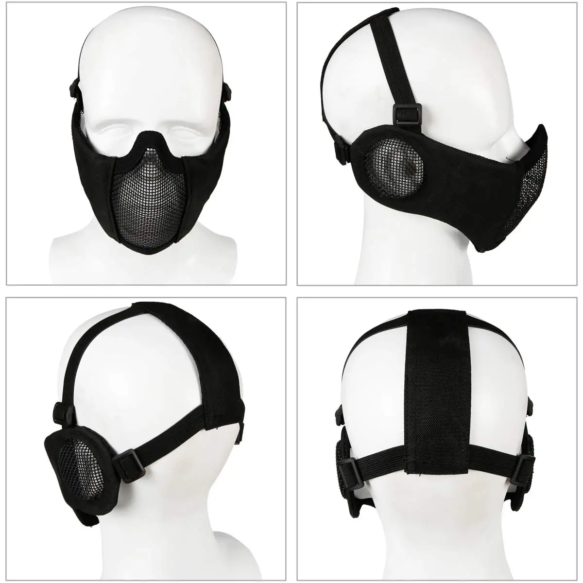 Máscara de malla táctica Airsoft media cara con protección orejas