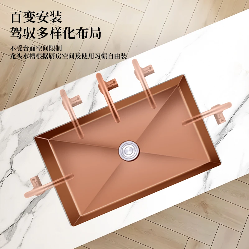 حوض من الفولاذ المقاوم للصدأ 304 فتحة واحدة كبيرة باللون الذهبي الوردي تحت حوض المطبخ الصغير وحوض الماء #2