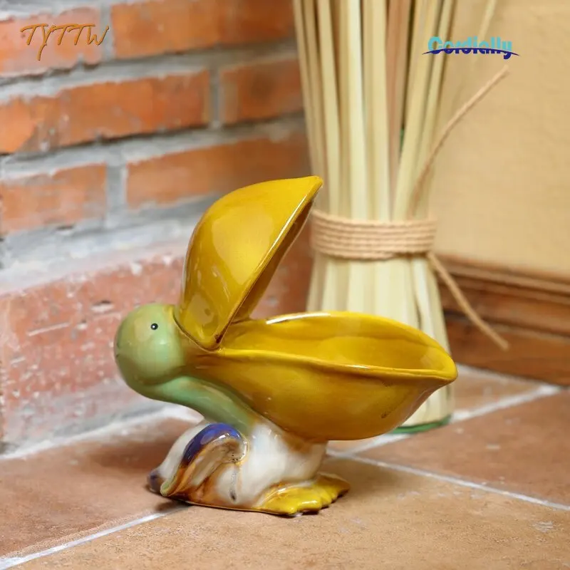 Ceramic Pelican Catchall Tray Entryway Key Trinket Dish Jewelry Organizer Desktop Decor Ocean Style Bathroom Soap Dish Gift