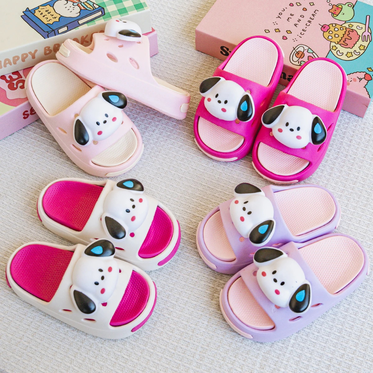 New Popular Cartoon Sweat-Drop Dog Design Versatile Girls' Eva Slippers Fashionable Dual-Color Soft-Soled Non-Slip Sandals 831