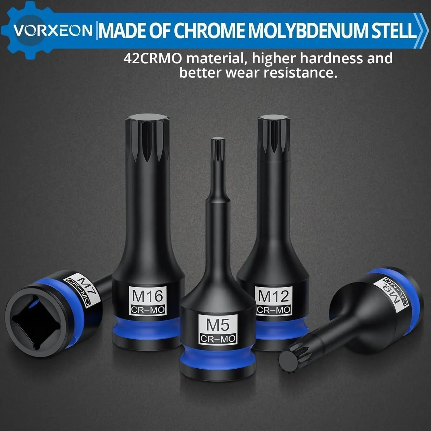 10 قطعة 1/2 "محرك تأثير XZN الثلاثي مربع بت مجموعة مقابس 42CRMO مع حقيبة للتخزين M5 M6 M7 M8 M9 M10 M12 M14 M16 M18