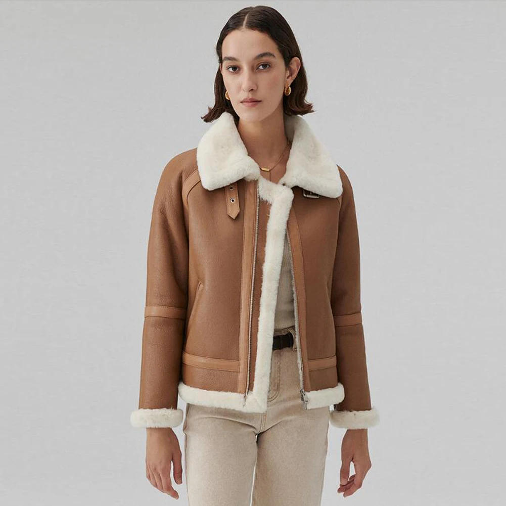 Denny & Dora Nữ Shearling Áo Có Cổ Nữ Áo Khoác Áo Khoác Thường Ngắn Áo Khoác Lông Thú