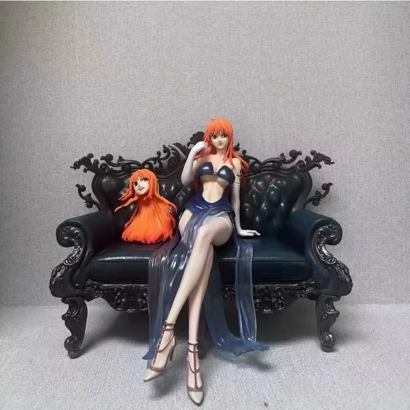 17CM One Piece Anime Nami figura sofá acción lindo adorno de habitación estatua figurita juguetes modelo colección muñeca para niños juguete para regalo