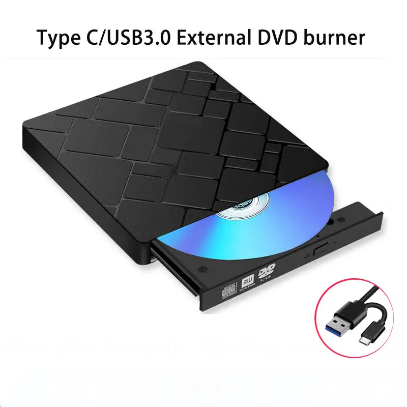 Unidad óptica para ordenador portátil y PC, lector de alta velocidad con USB 3,0 y Tipo C Delgado externo DVD RW CD Writer Drive Burner
