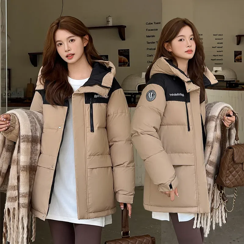

Chic Down Cotton-Padded Jacket Women Overcoat 2025 Winter New Thicke Warm Parka Mid-Length Contrast Color Stitching Cotton Coat